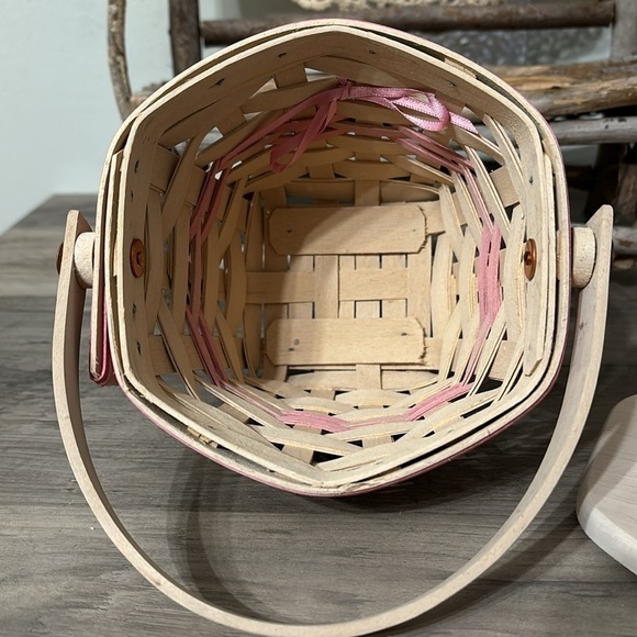 LONGABERGER 2001 BREAST CANCER HORIZON OF HOPE BASKET W/Hexagon Wood Top & Liner - Picture 11 of 17